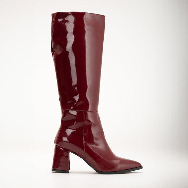 VALERIE - BURGUNDY PATENT KNEE HIGH BOOTS, BURGUNDY / Burgundy, hi-res image number 0