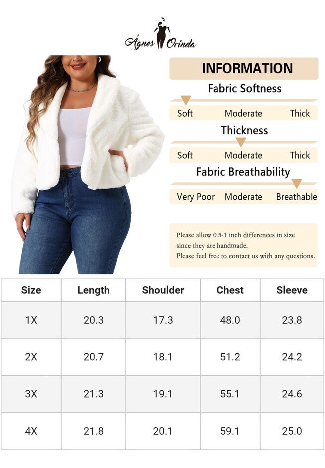 CROPPED LAPEL SHRUG FAUX FUR FLUFFY COAT JACKET, White / White, alternate image number 4