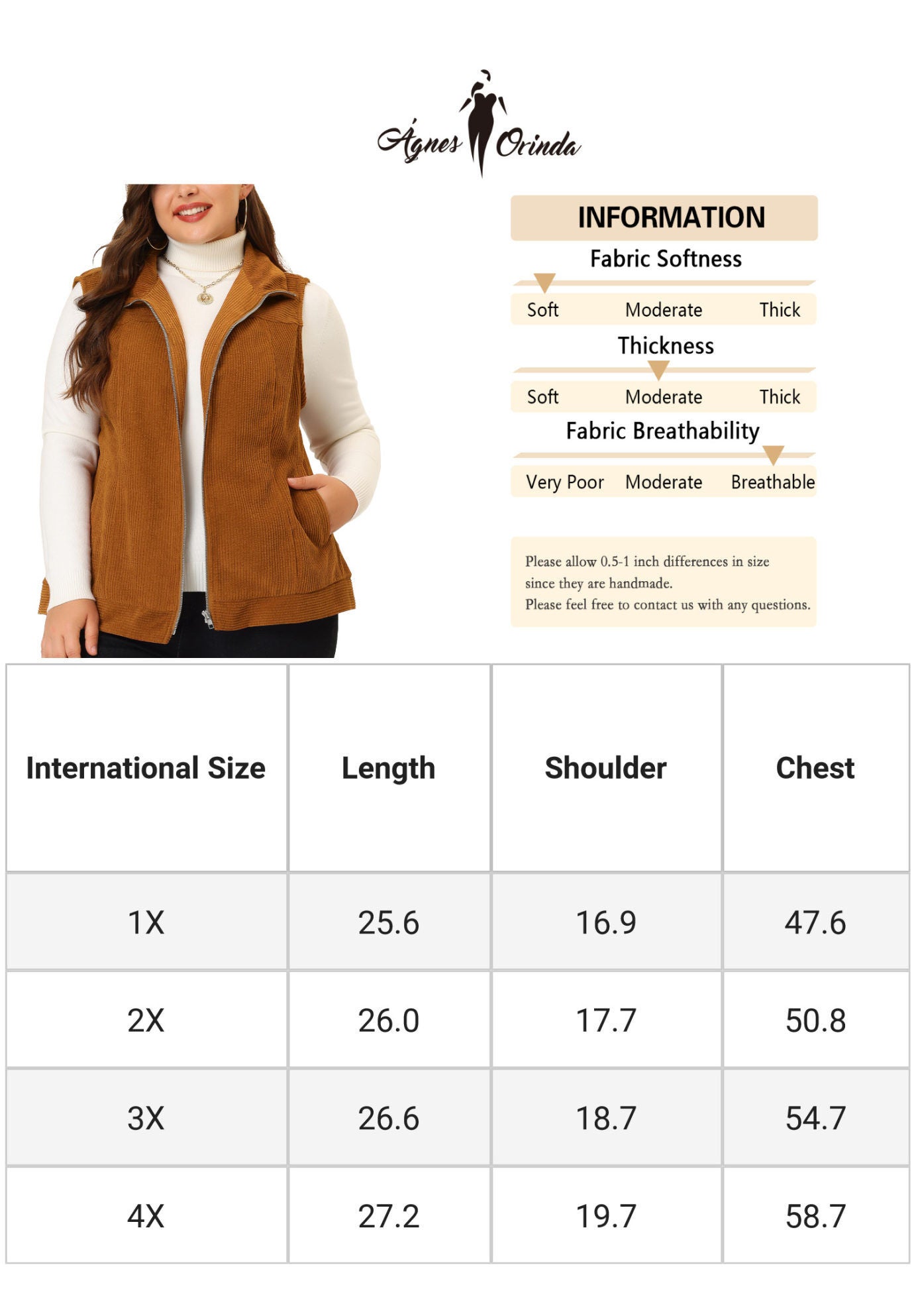 SLEEVELESS ZIPPER SIDE POCKET CORDUROY VEST, Caramel / Brown, alternate image number 4