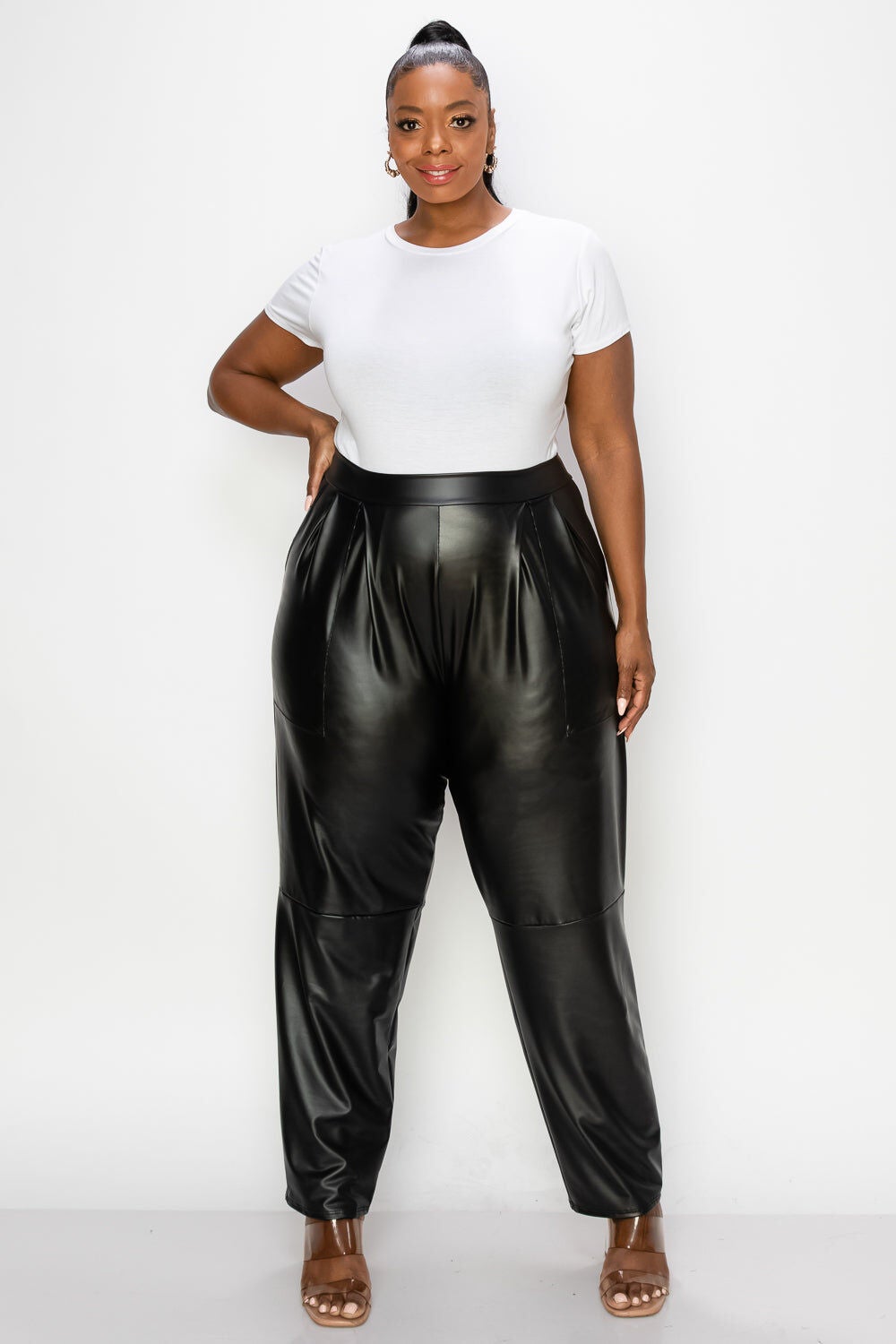 ELISE VEGAN LEATHER POCKET PANTS, , alternate image number 3