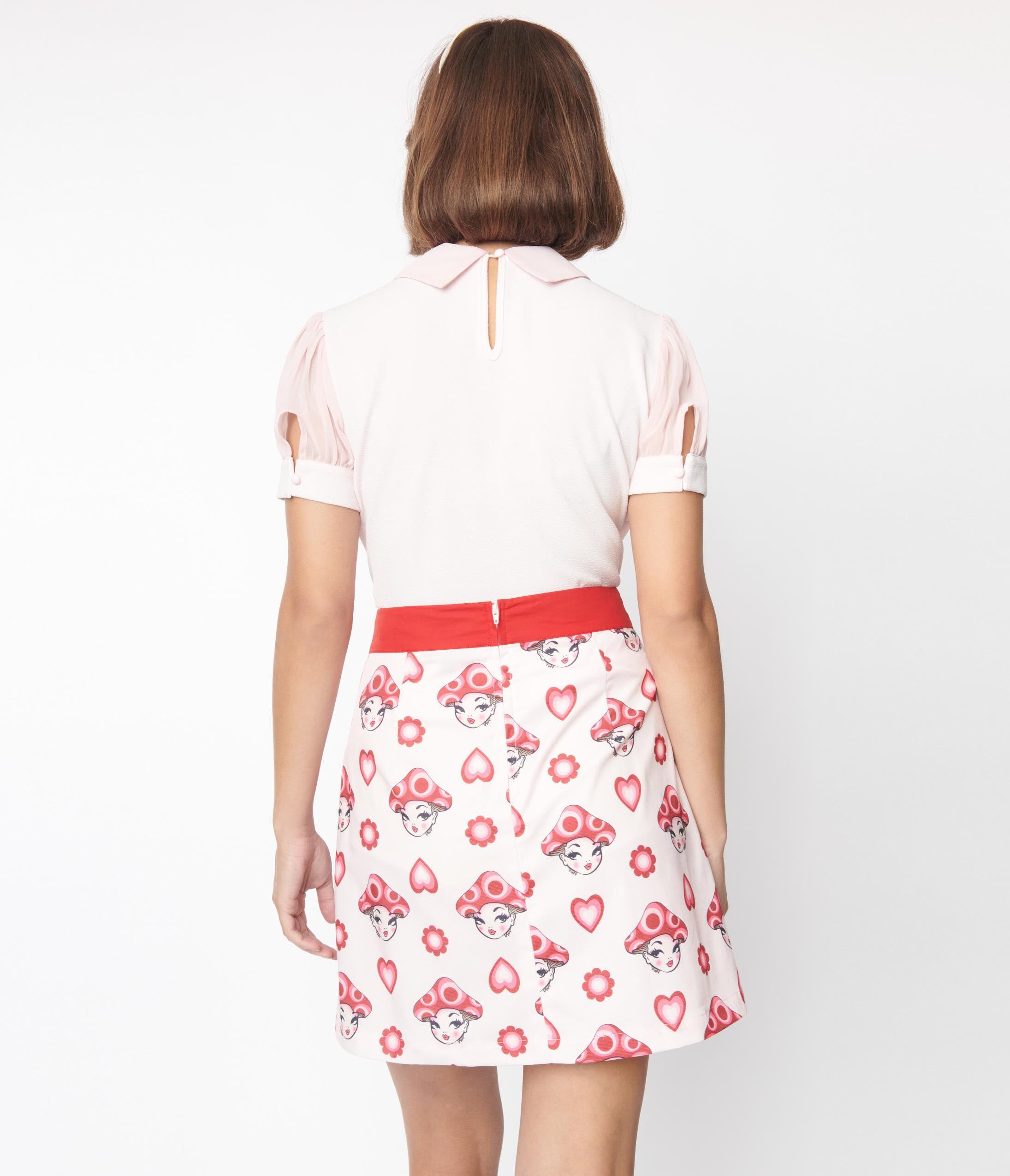 Smak Parlour Pink & Red Madam Mushroom Mod Skirt, , alternate image number 8
