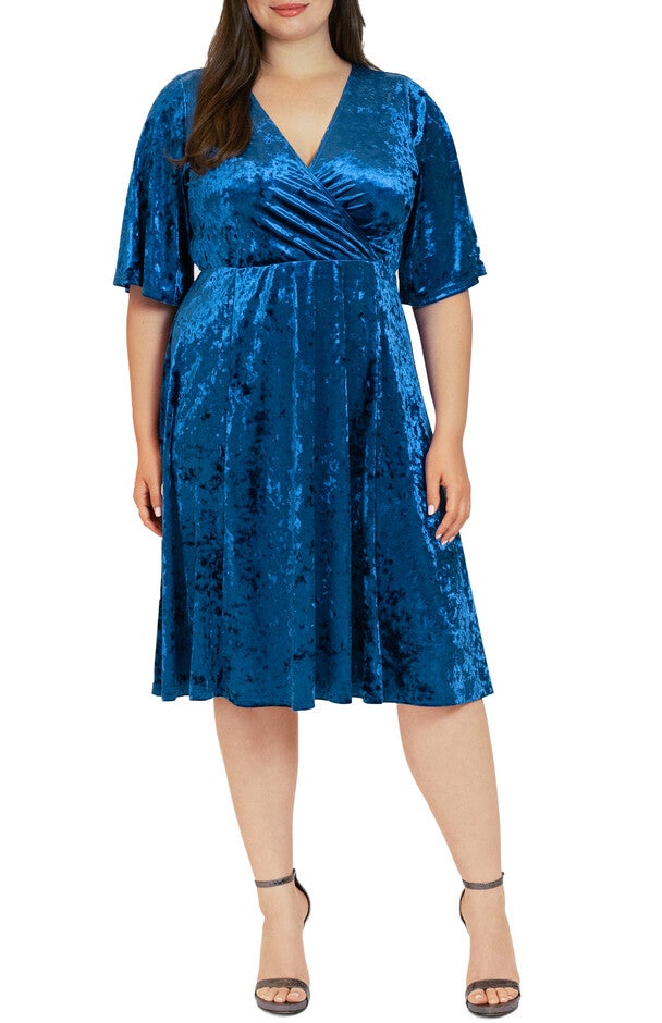 Fit and Flair Velvet Dress, SAPPHIRE / Royal Blue, hi-res image number 0