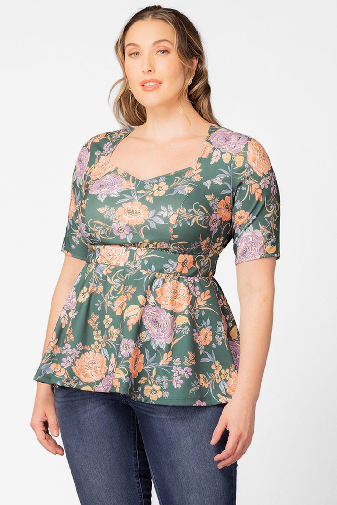 Posh Peplum Top, GREEN GARDEN / Forest Green, alternate image number 2