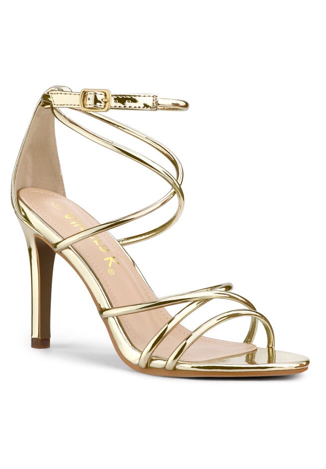 Open Toe Strappy Straps Stiletto Heel Sandals, Gold / Gold, hi-res image number null