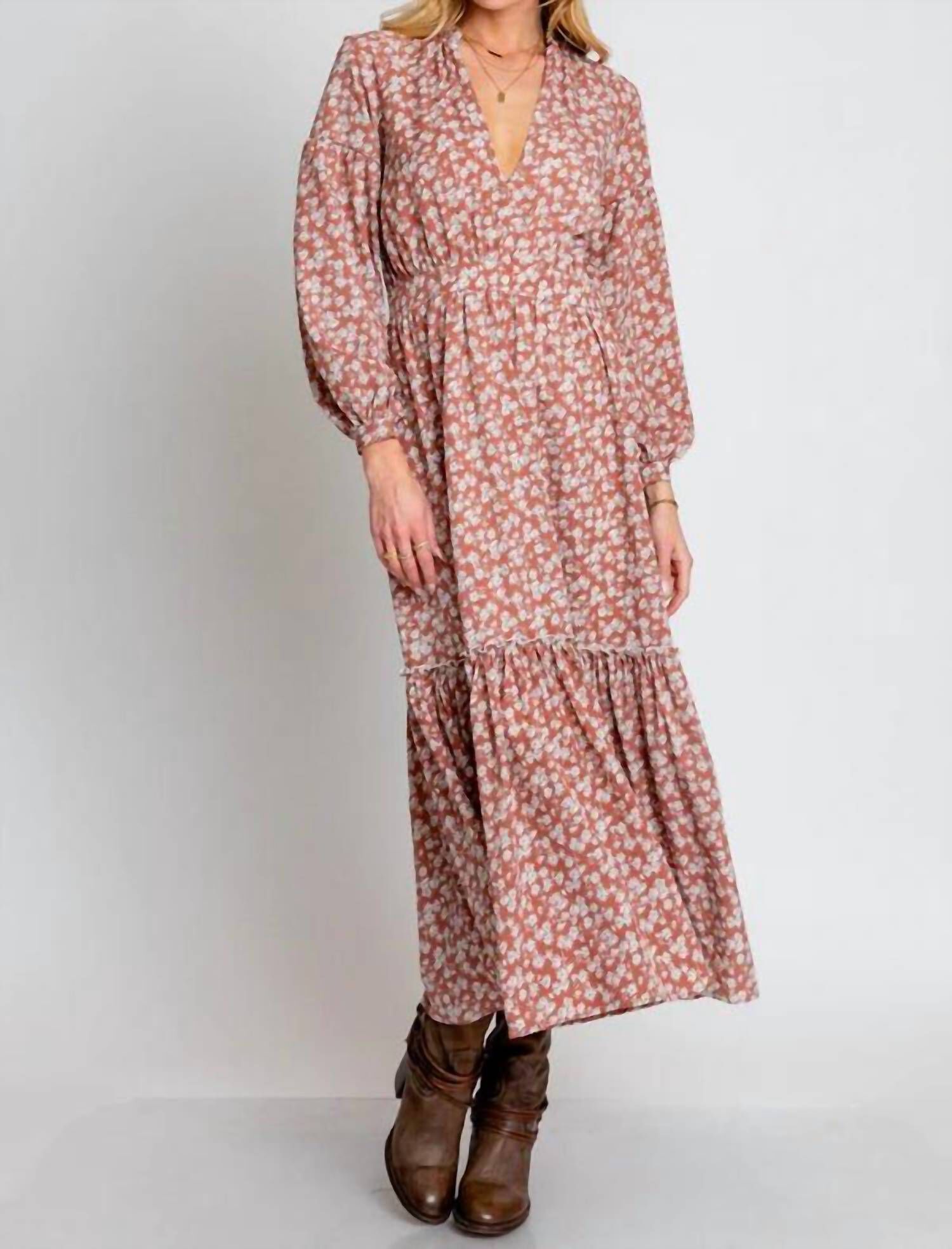 CASSANDRA DRESS IN CINNAMON SPICE, Cinnamon Spice / Pink, hi-res image number 0