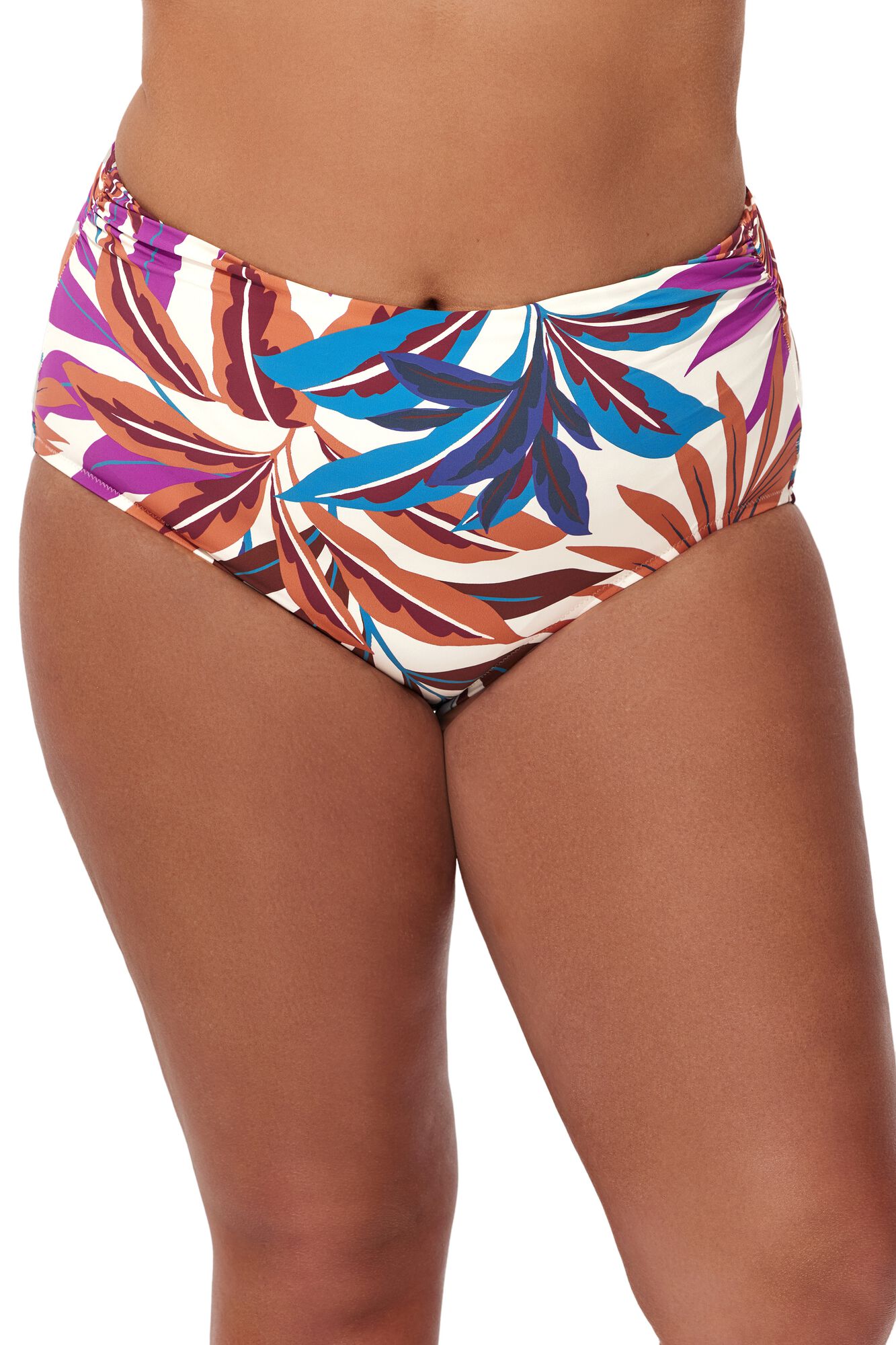 Plantopia Plus Size Shirred High Waist Swim Bottom, Multi / multi, hi-res image number 0