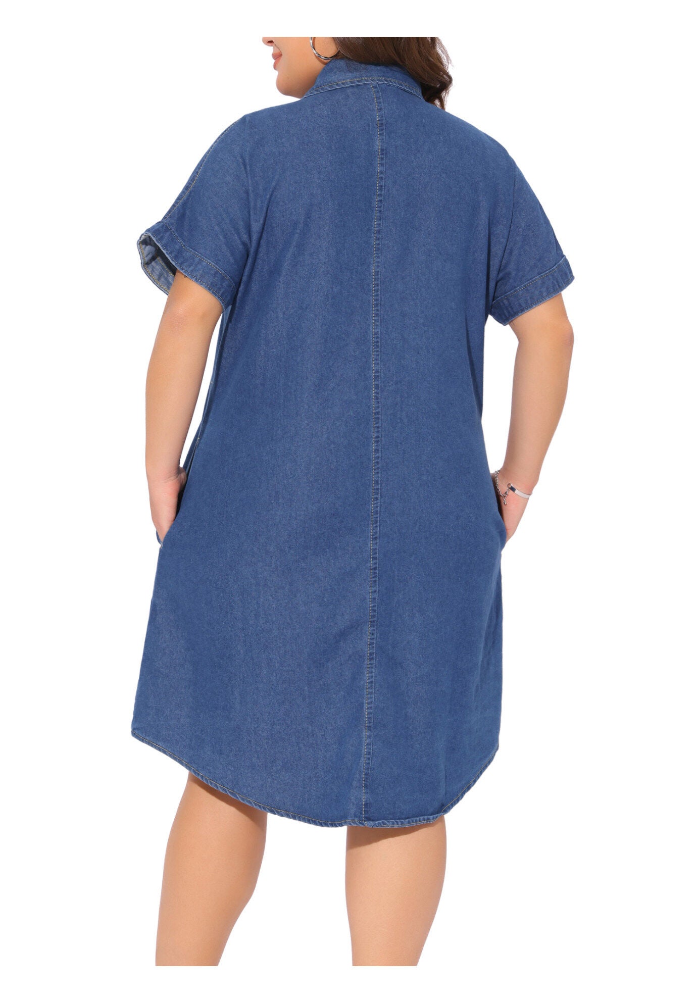 Short Sleeve Button Down with Pockets Midi Jean Denim Shirt Dress, Blue / Chambray Denim Medium, alternate image number 3