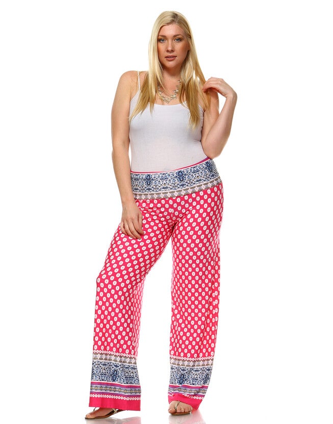 Printed Polka Palazzo Pants, Fuchsia White / Pink, alternate image number null