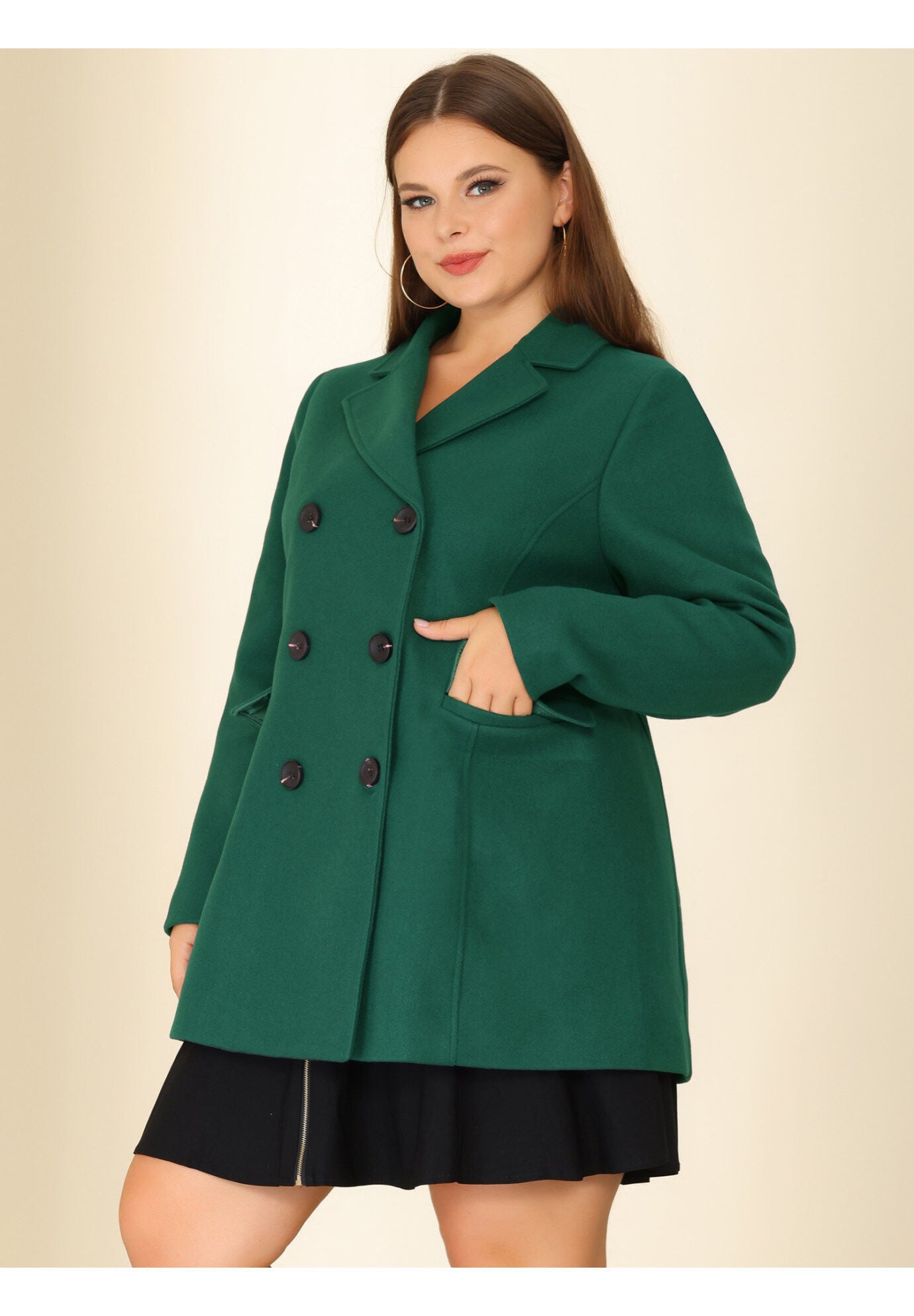 NOTCHED LAPEL DOUBLE BREASTED COAT, Dark Green / Forest Green, hi-res image number 0