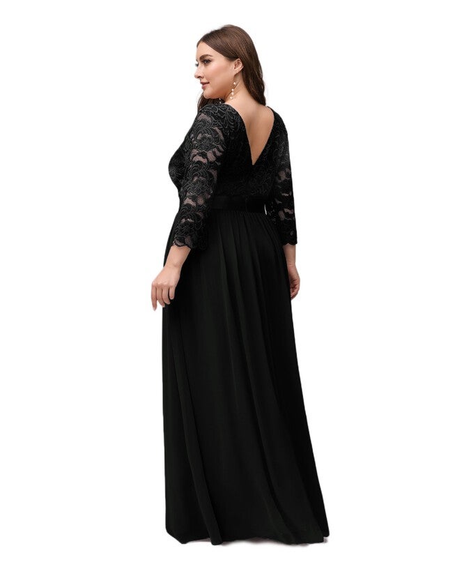 See-Through Floor Length Lace Evening Dress, Black / Black, alternate image number 1