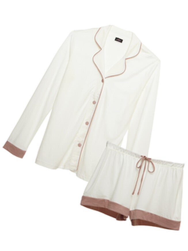 Long Sleeve Top & Short Pajama Set, Moon Ivory  Mandorla / White, hi-res image number 0