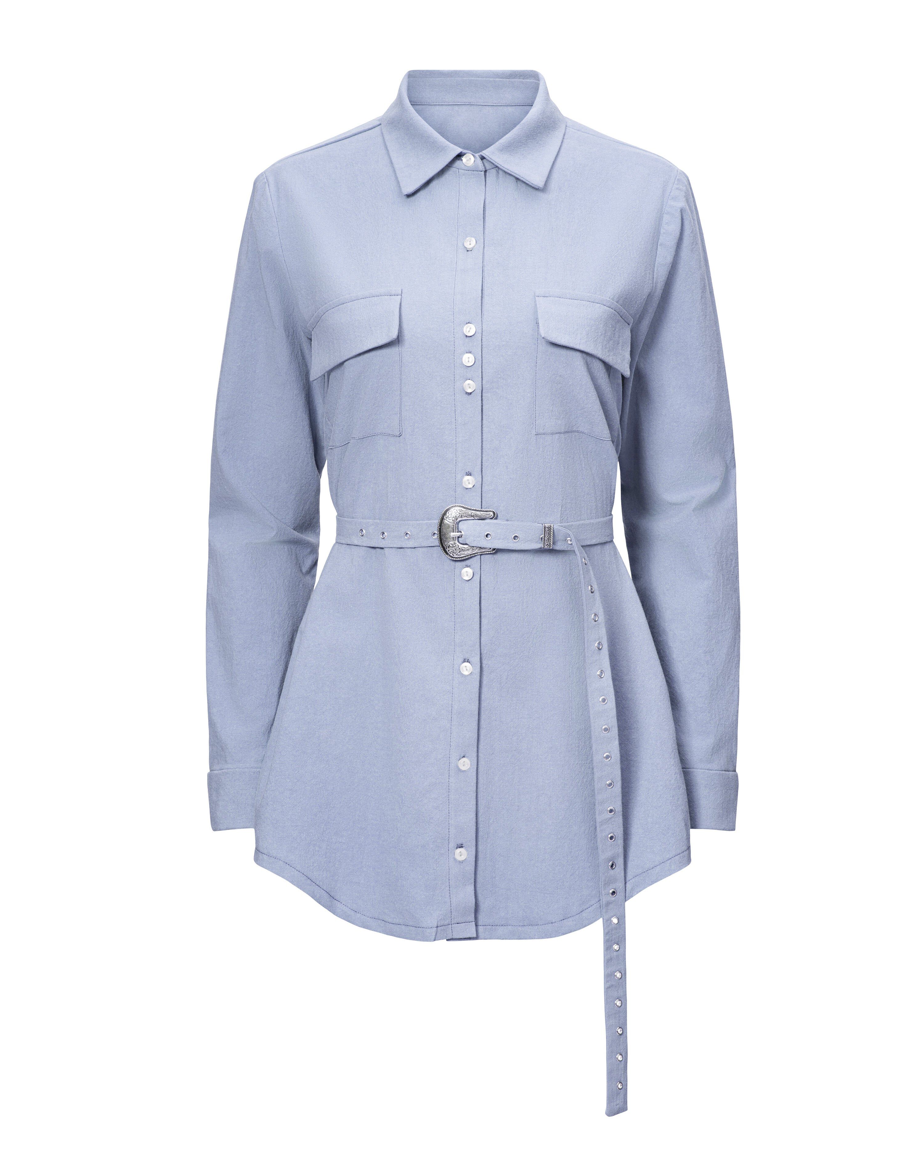 Belted Boyfriend Blouse, blue / Light Blue, alternate image number 1
