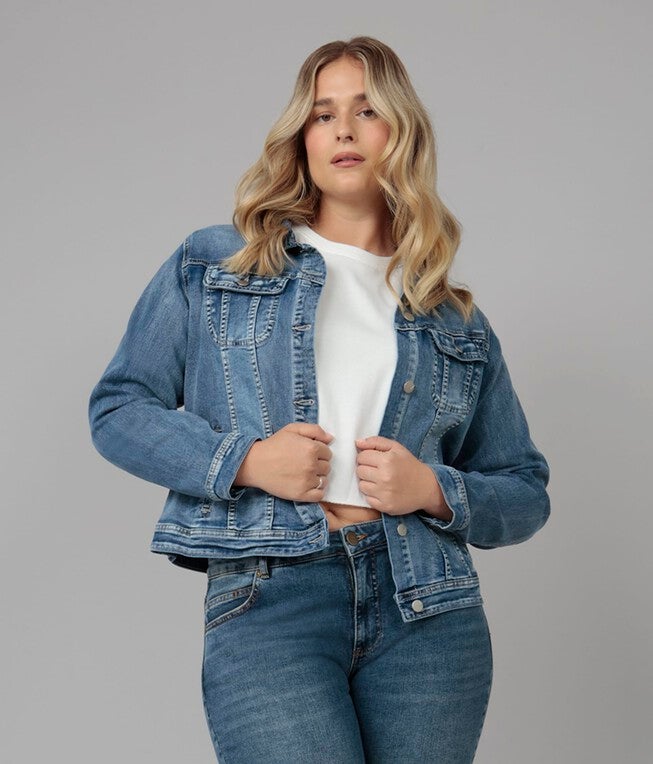 Women's Light Wash Classic Denim Jacket, Light Blue Distressed / Light Wash, hi-res image number 0