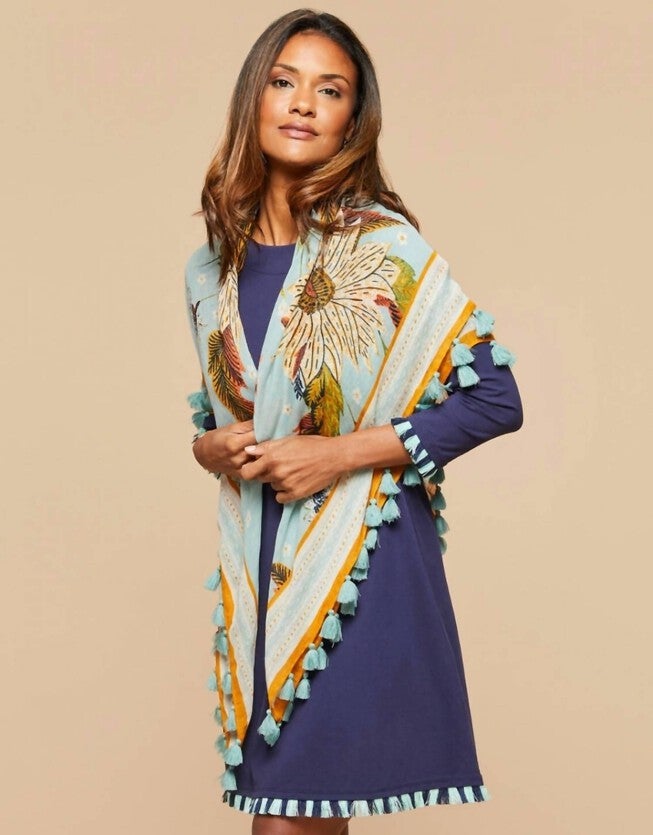 SQUARE SCARF IN RIVERSIDE STATION FLORAL, Riverside Station Floral / Light Blue, alternate image number 2