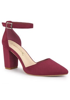 Ankle Strap Pointed Toe Block Heels Pumps