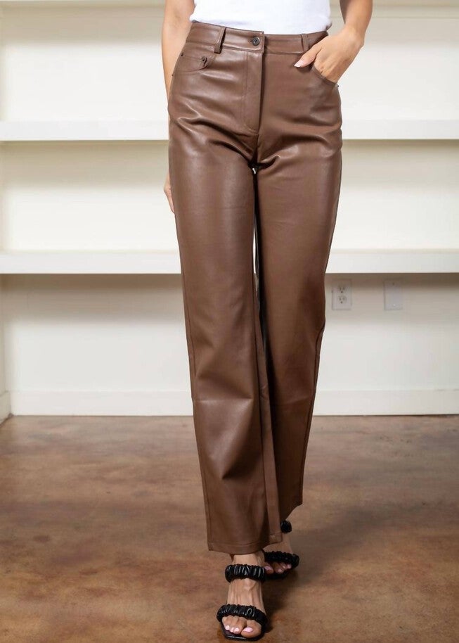 ADLER FAUX LEATHER PANT IN BROWN, Brown / Brown, alternate image number 4