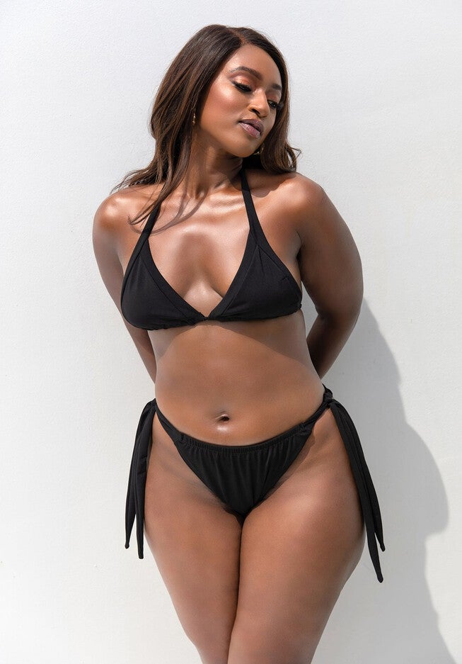 Essential Side Tie Bikini Swim Bottom, Black / Black, alternate image number null