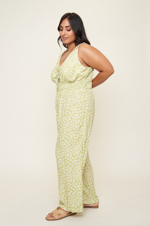 Jamie Tie Front Jumpsuit, Daisy Jacquard / Light Green, alternate image number 1