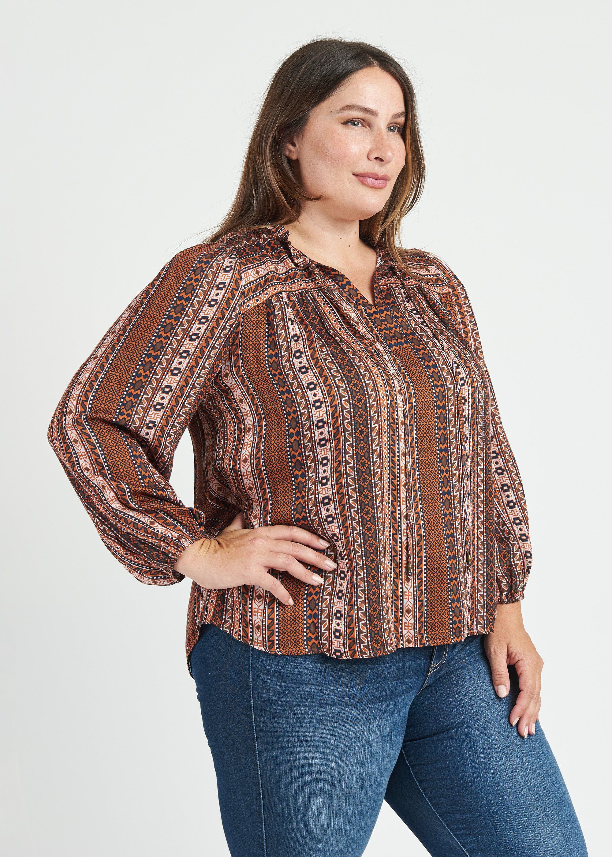 Taliyah Long Sleeve Top with Split-Neck and Tassels, , alternate image number 7
