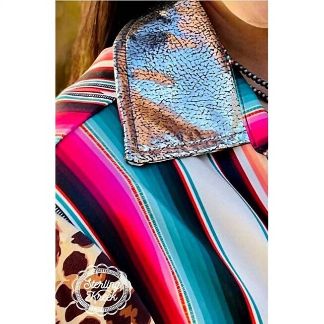 LEOPARD AND SERAPE ZIP UP TOP IN MULTI, , alternate image number null