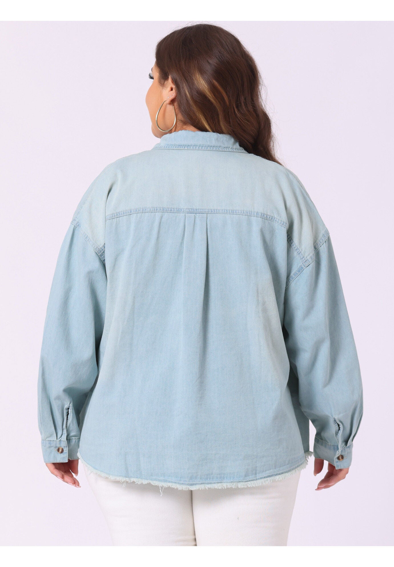 Button Down Shirt Cotton Denim Jacket, Baby Blue / Light Blue, alternate image number 3