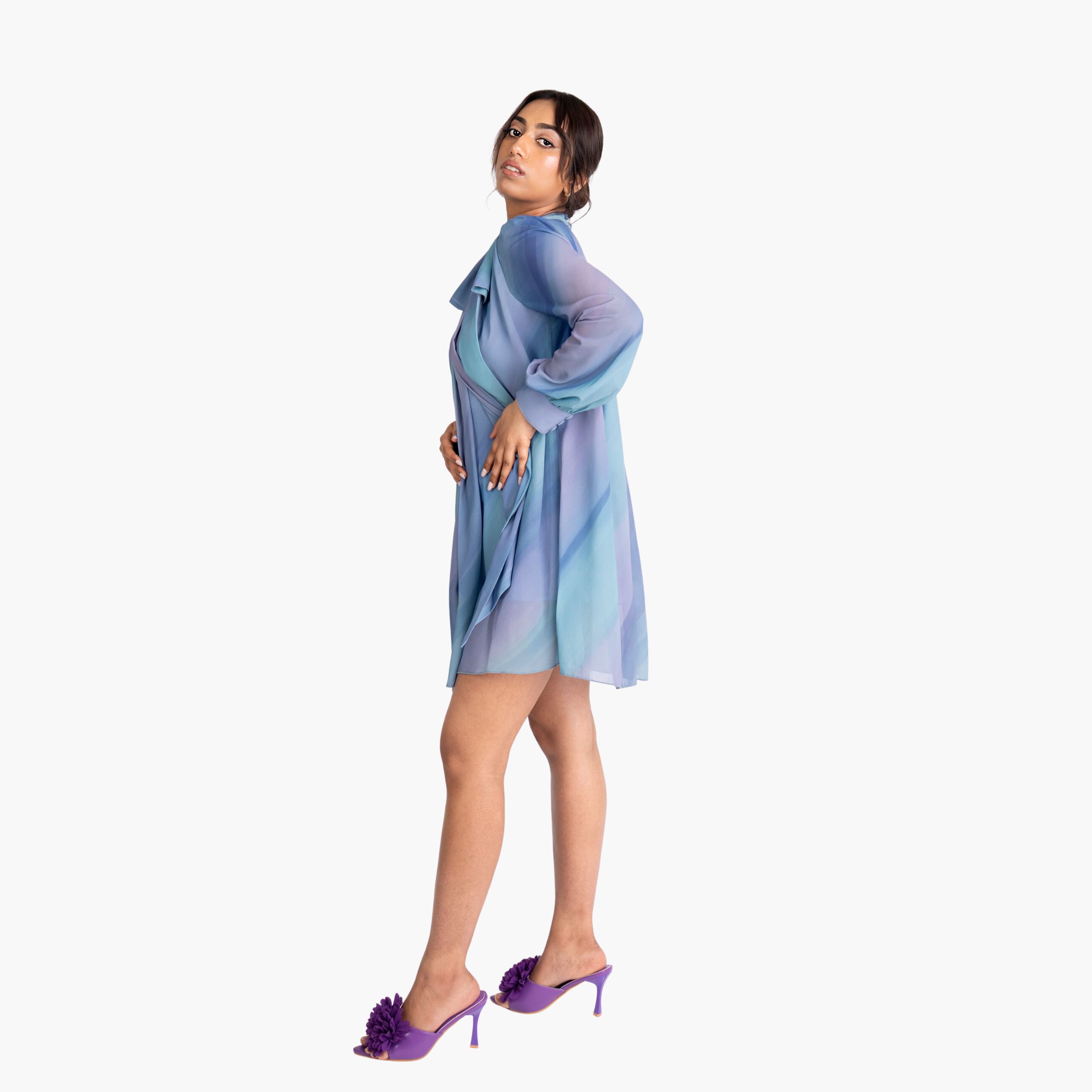 Bow Tie Printed Mini Dress, Azure / Azure Blue, alternate image number 2