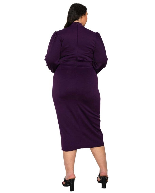 Anastasia Tie Neck Dress, Dark Eggplant / Black, alternate image number 2