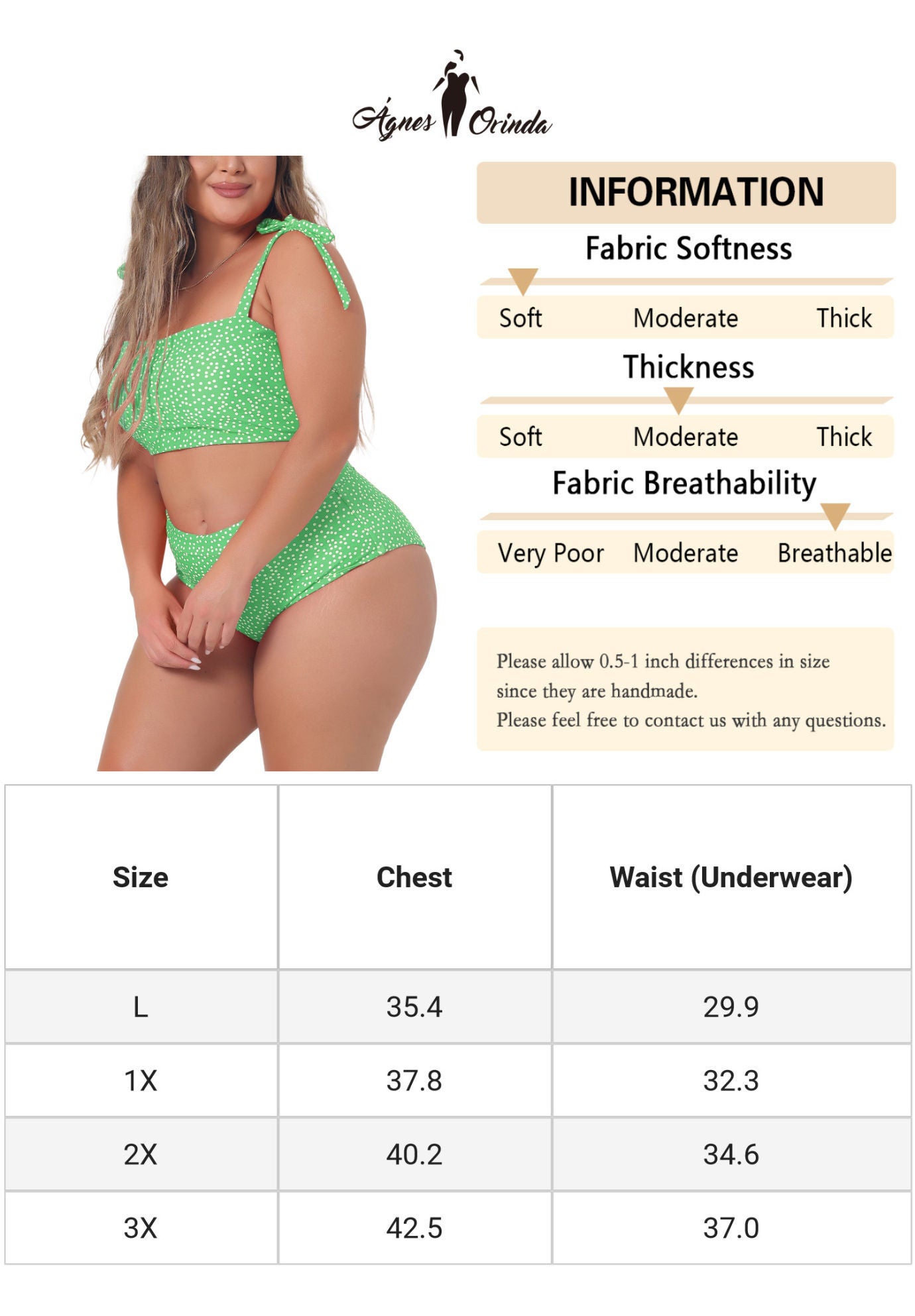 Two Piece Swimsuit Polka Dots Bikini Bandeau, Grass Green / Kelly Green, alternate image number 3