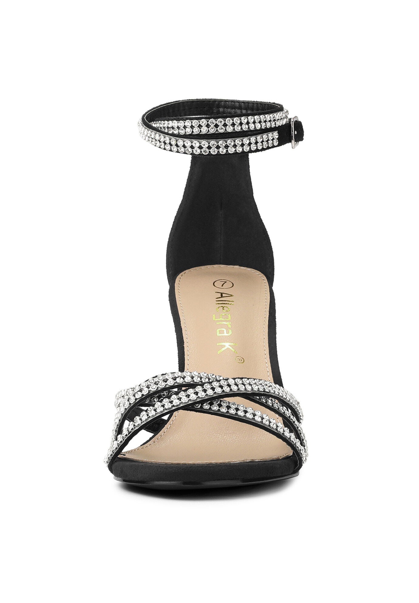 Rhinestones Strappy Chunky Heel Sandals, Black / Black, alternate image number 1