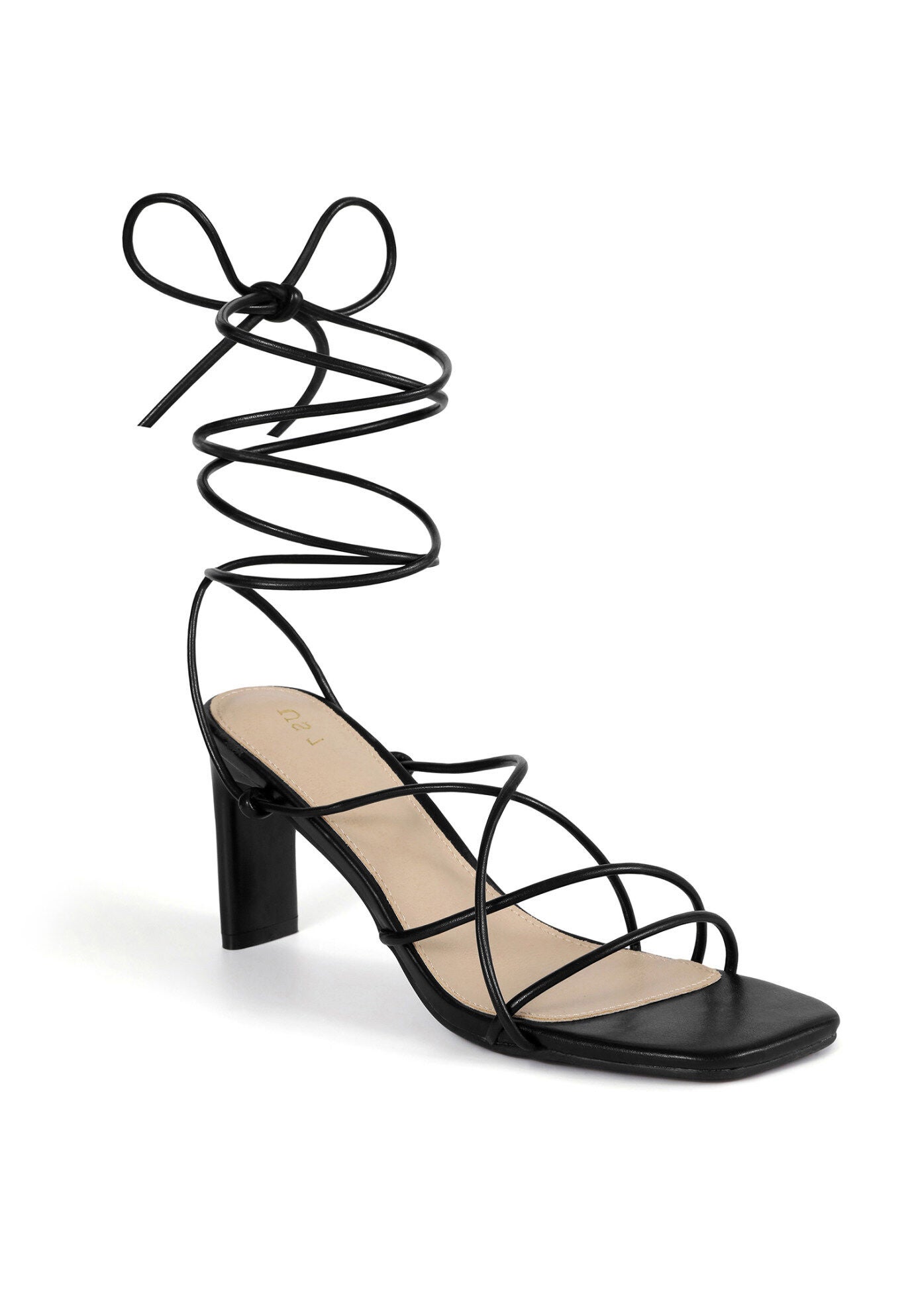 Square Toe Chunky Heel Wrap Up Strappy Sandals, Black / Black, hi-res image number 0