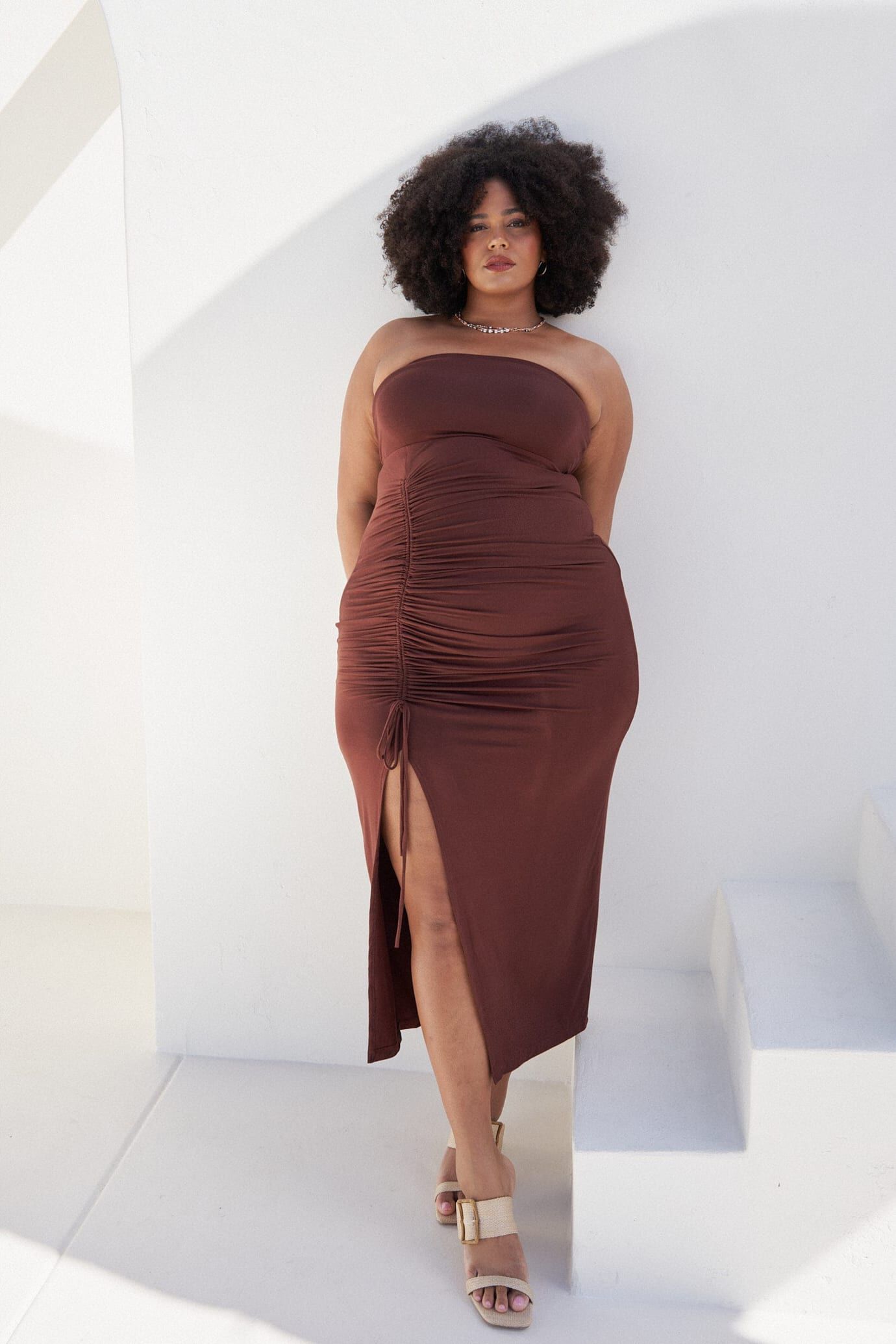Whitney Ruched Maxi Dress, Chocolate / Brown, hi-res image number 0