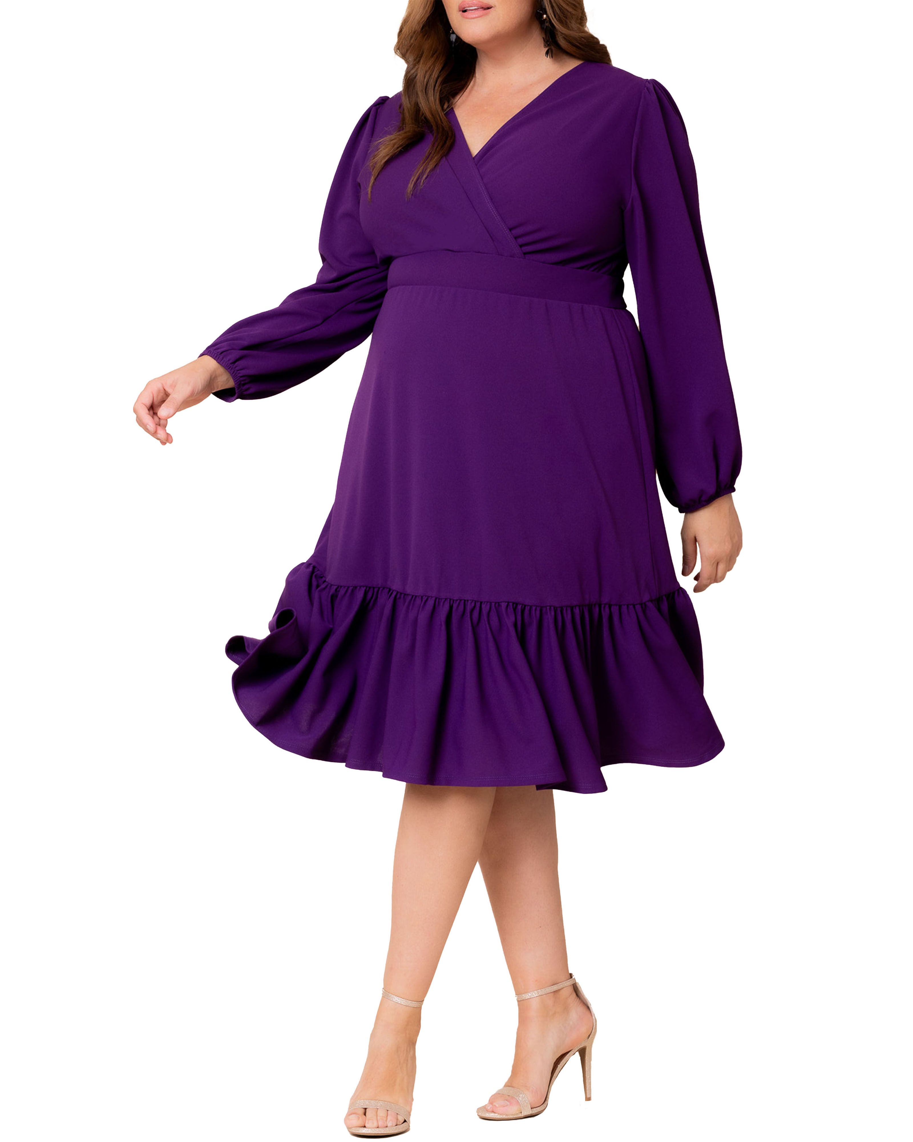 PORTIA LONG SLEEVE DRESS, DEEP VIOLET / Purple, alternate image number 3