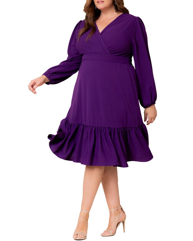 PORTIA LONG SLEEVE DRESS, DEEP VIOLET / Purple, alternate image number 3