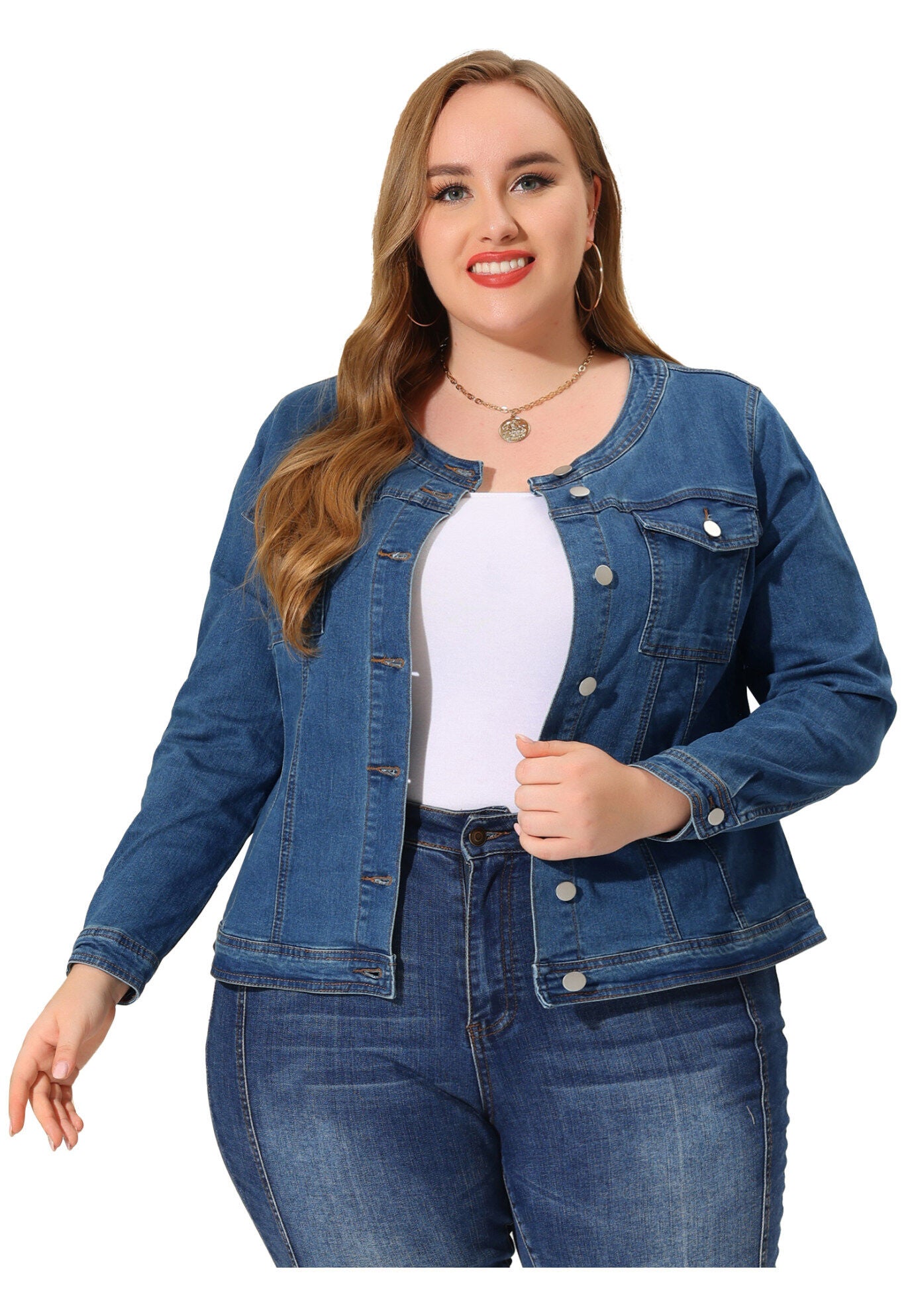 COLLARLESS DENIM JACKET, Light Blue / Light Blue, alternate image number 2