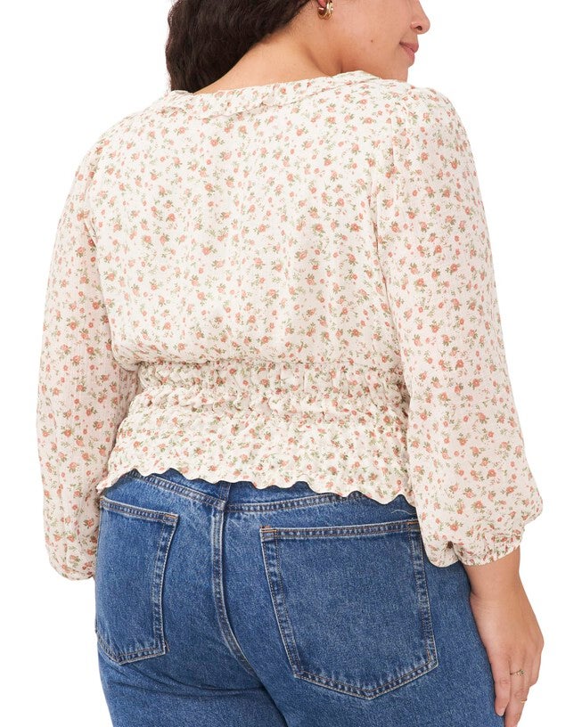 Brenna V Neck Top, SOFT ROSETTES / Ivory, alternate image number null