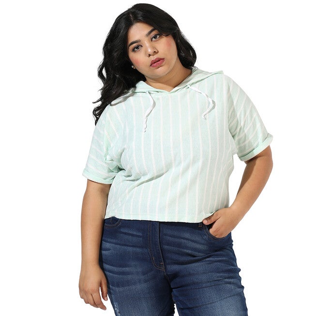 Mint Green Striped Crop Sweatshirt, Mint / Mint, hi-res image number 0
