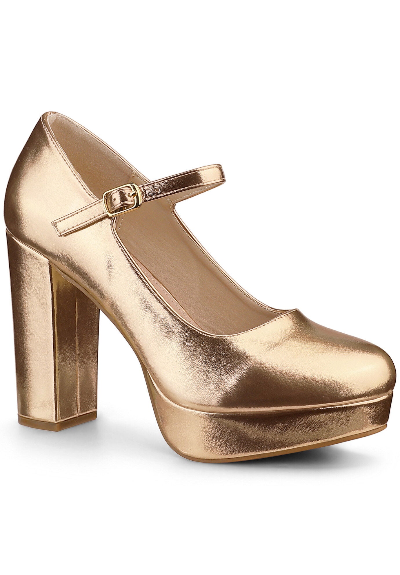 Platform Mary Janes Shoes Chunky High Heels, Rose Gold / Pink, hi-res image number 0