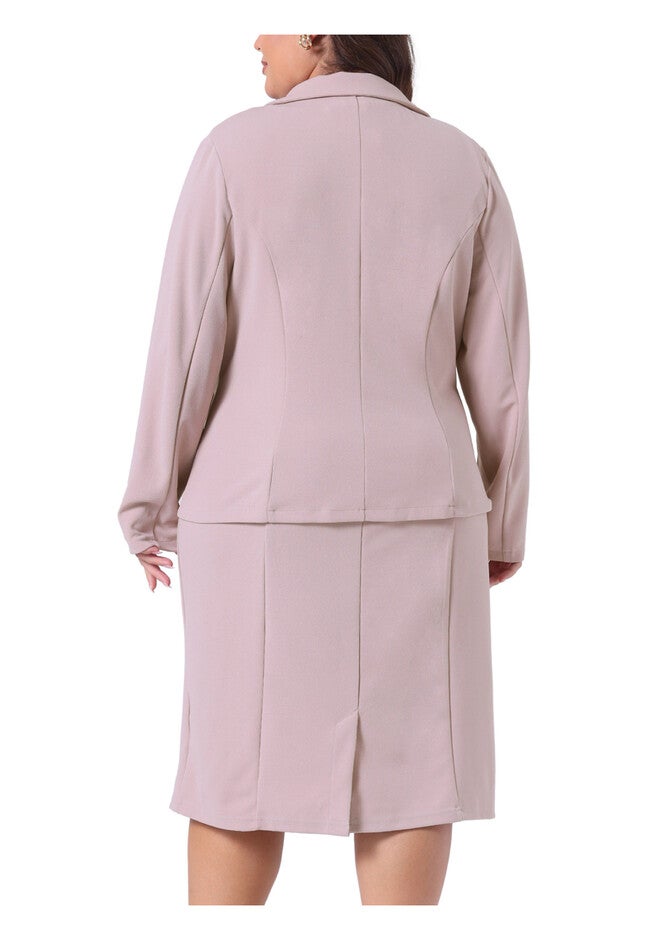 TWO PIECE BLAZER JACKET AND SLEEVELESS DRESS SUIT SET, Pink / Pink, alternate image number 3