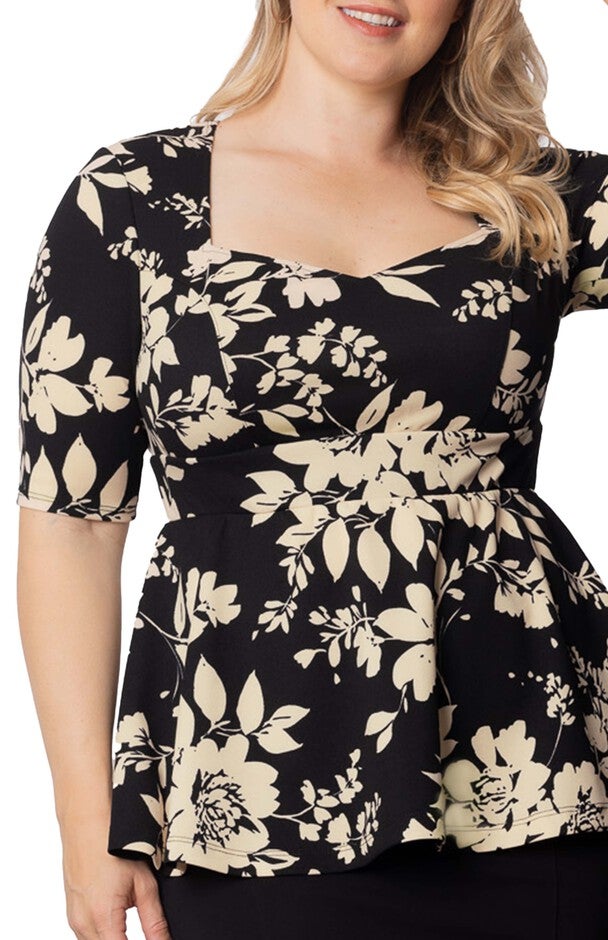Posh Peplum Top, VINTAGE IVORY FLORALS / Black, alternate image number 3
