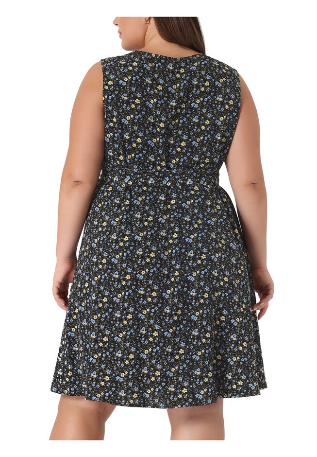 Sleeveless Square Neck Floral Printed Midi Dress, Black / Black, alternate image number null