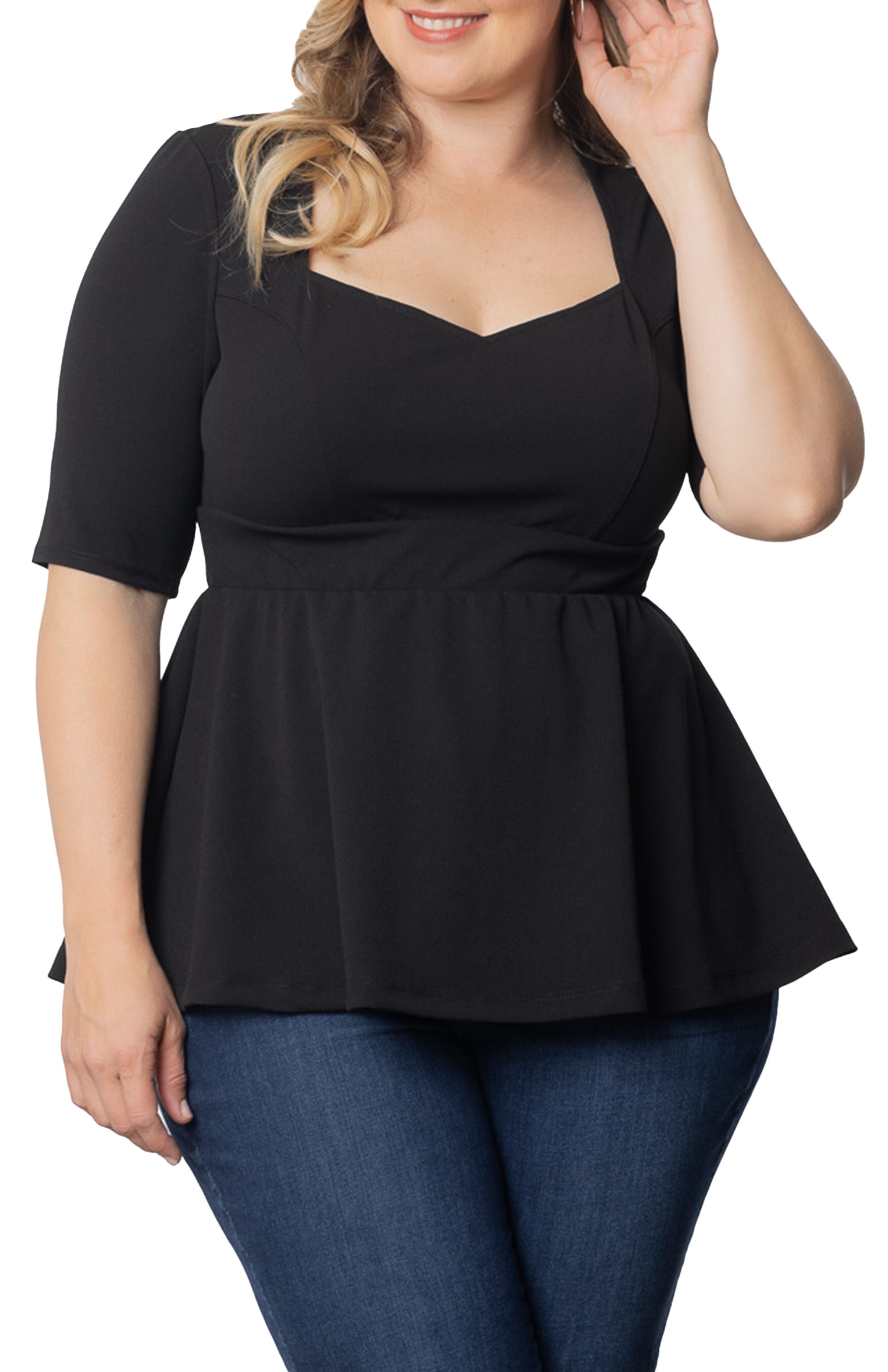 Posh Peplum Top, BLACK NOIR / Black, hi-res image number 0