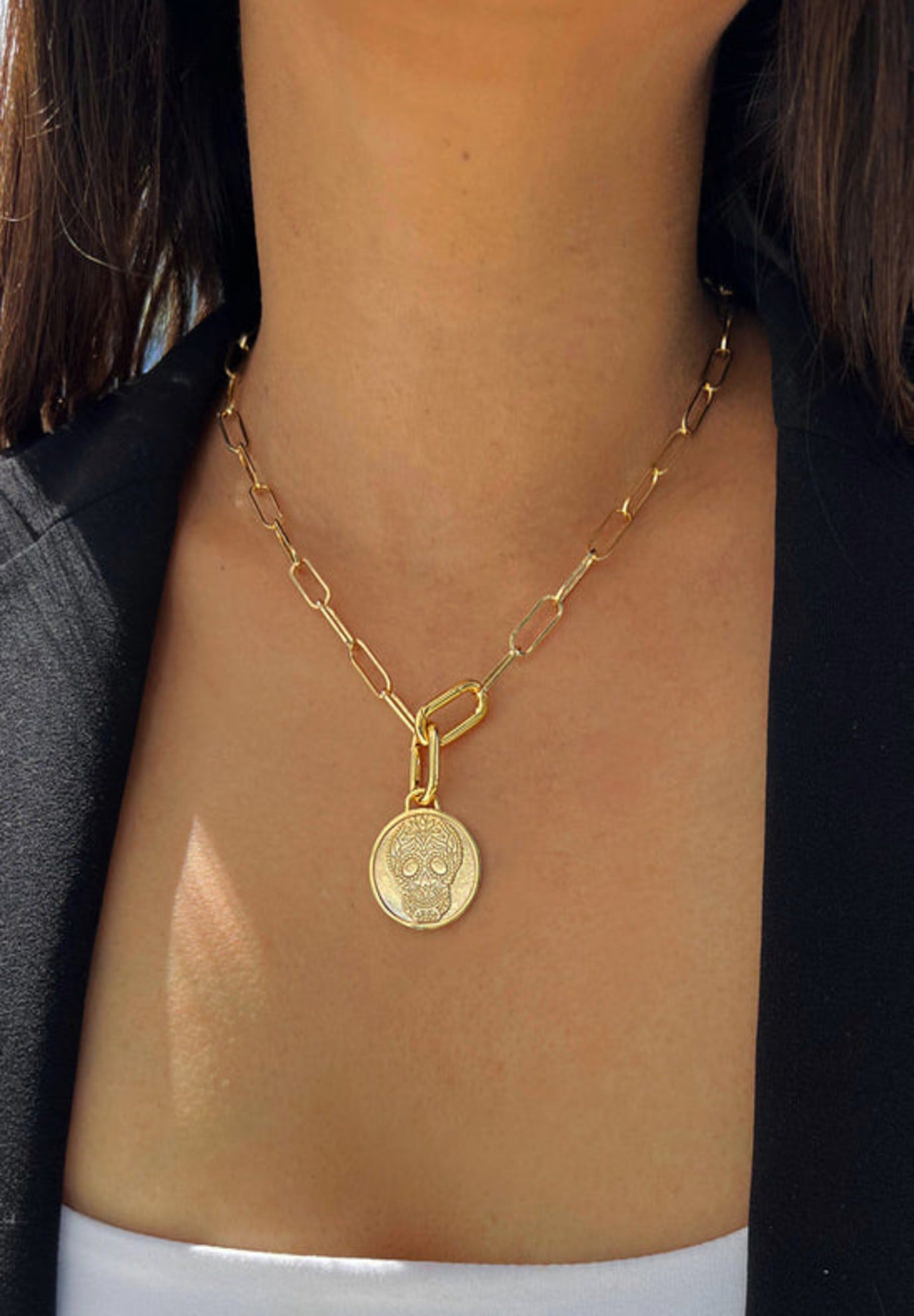 DAY OF THE DEAD Sugar Skull Mexican Necklace Charm | Pendant Only, Gold / Gold, alternate image number 4