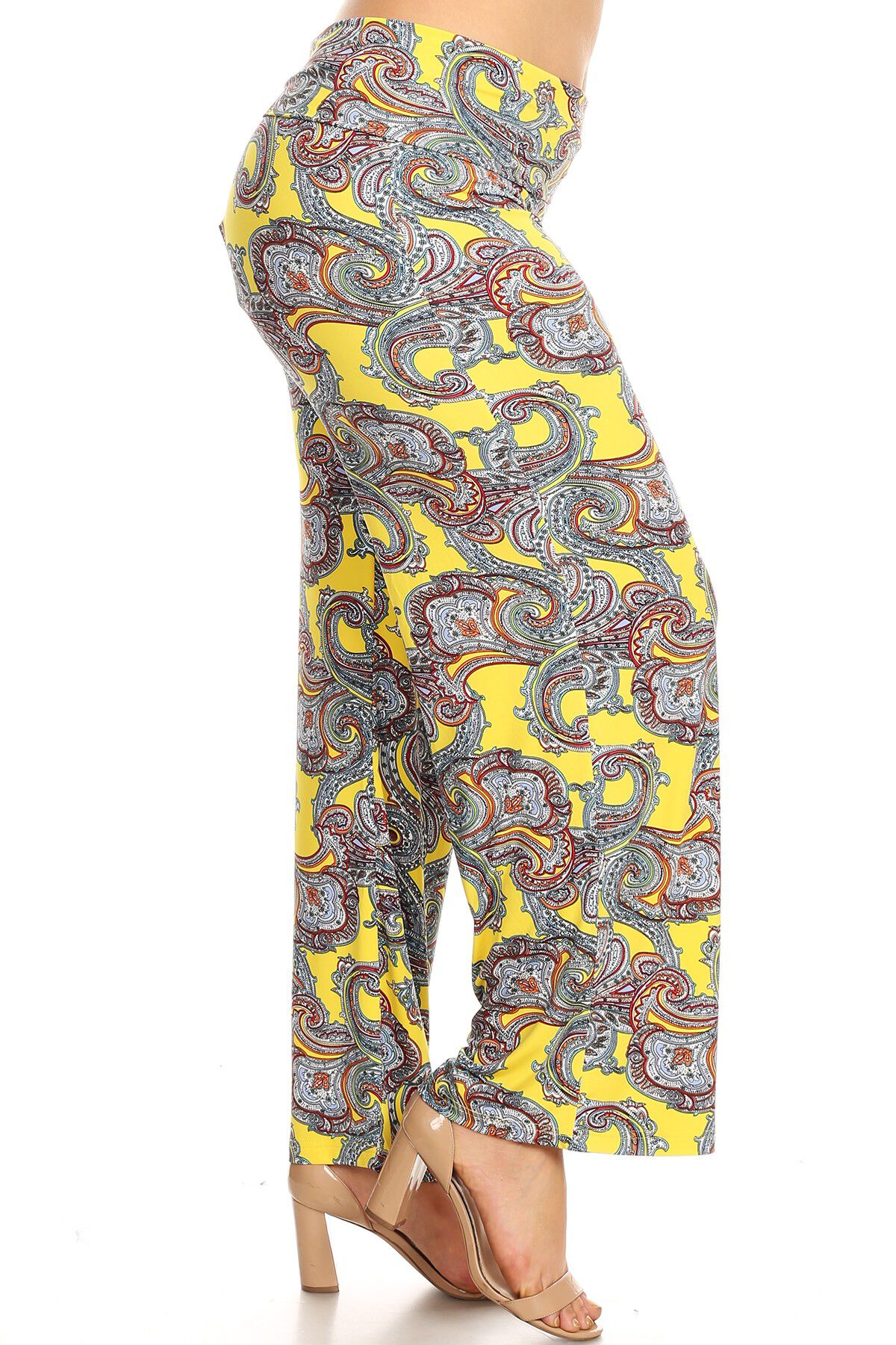 Paisley Printed Palazzo Pants, Yellow Paisley / Yellow, alternate image number 1