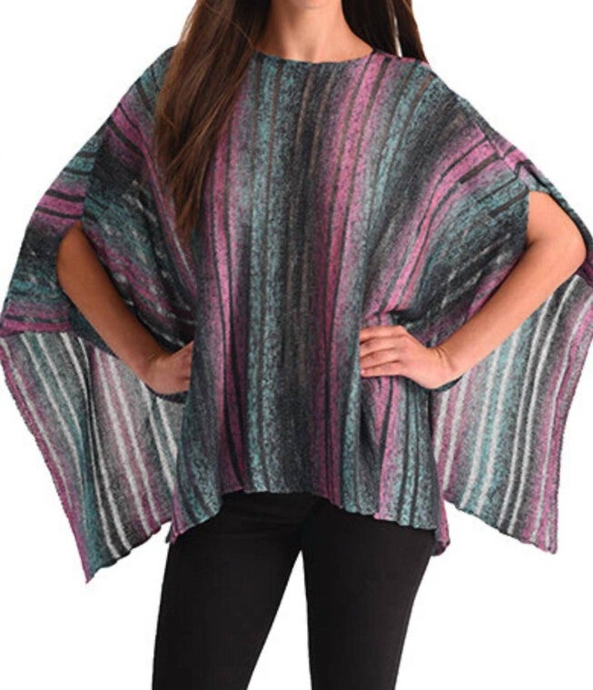 COLOR CUT-OUT PONCHO IN TEAL, Teal / Charcoal Grey, hi-res image number 0