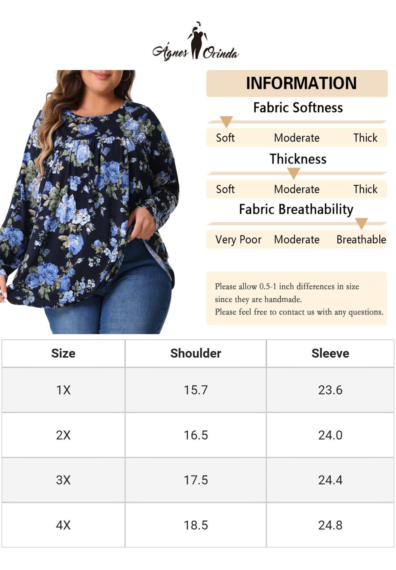 Long Sleeve Tunic Pleated Crew Neck Blouse, Dark Blue / Navy, alternate image number 4