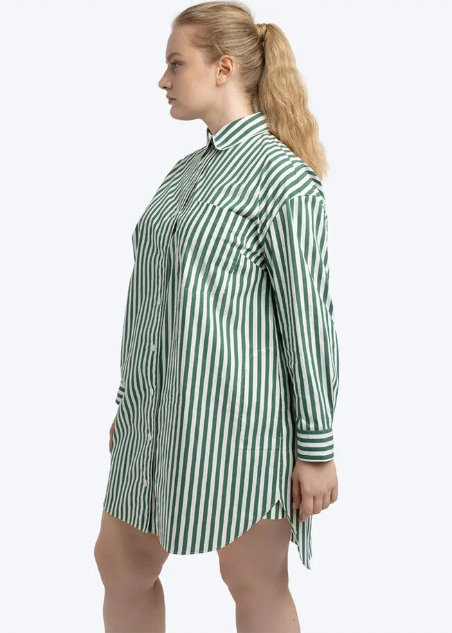 SIGNATURE TUNIC SHIRT - PALM STRIPE, Palm Stripe / Forest Green, alternate image number null