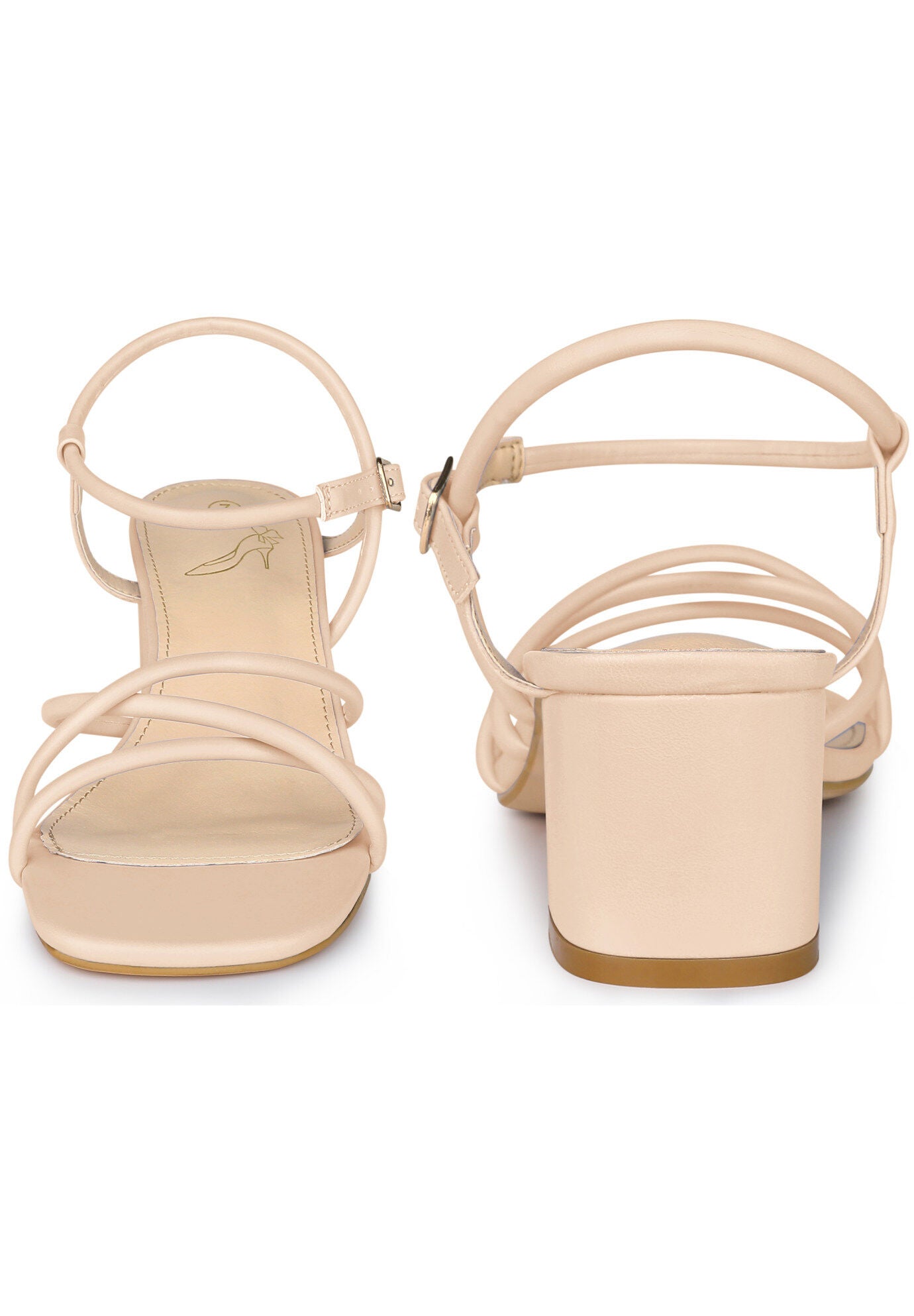 Strappy Heels Square Toe Slingback Chunky Heel Sandals, Beige / Beige, alternate image number 1