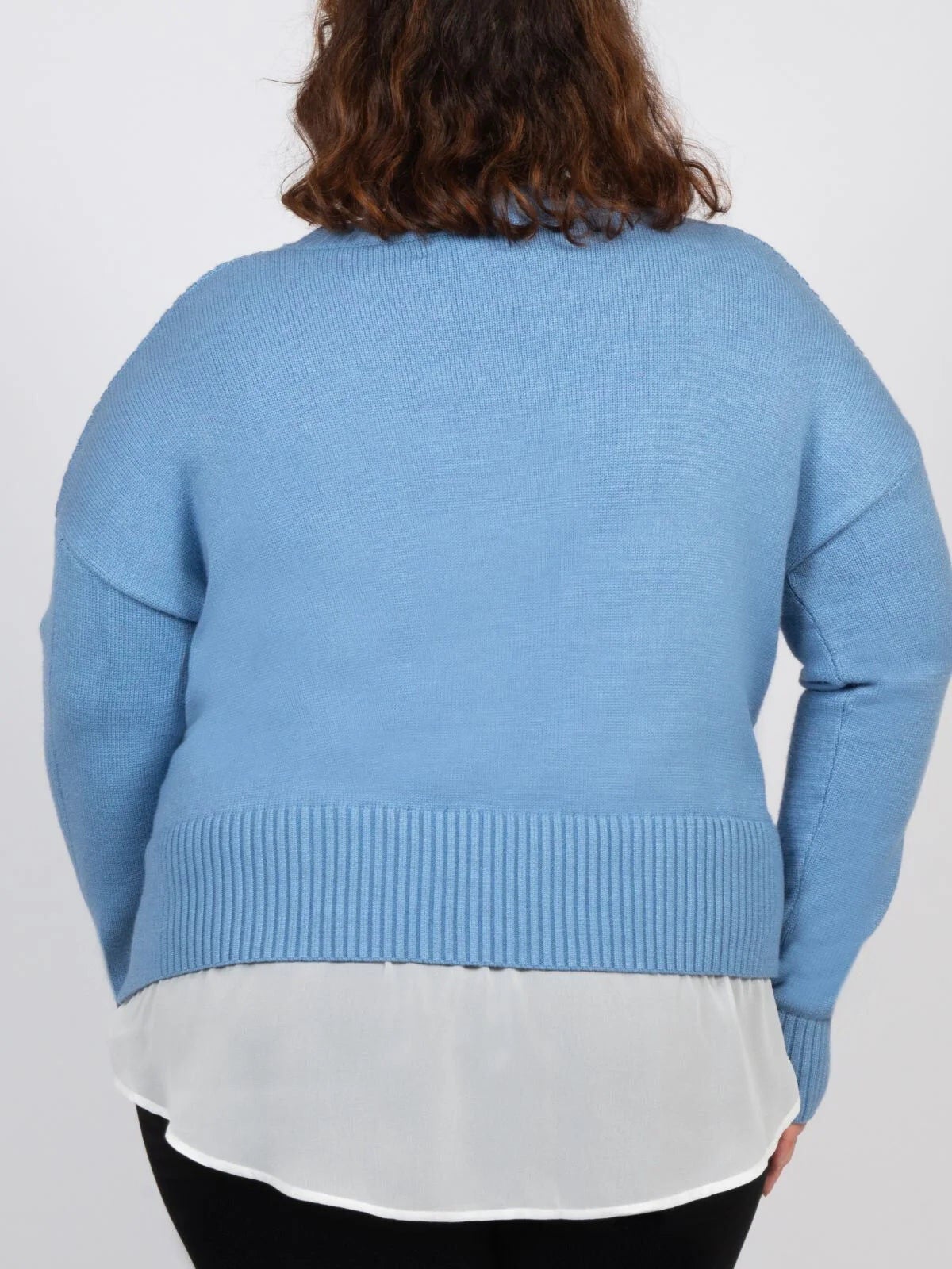 Ophelia Faux Layered Knit Sweater Shirt Effect, Blue / Light Blue, alternate image number 1
