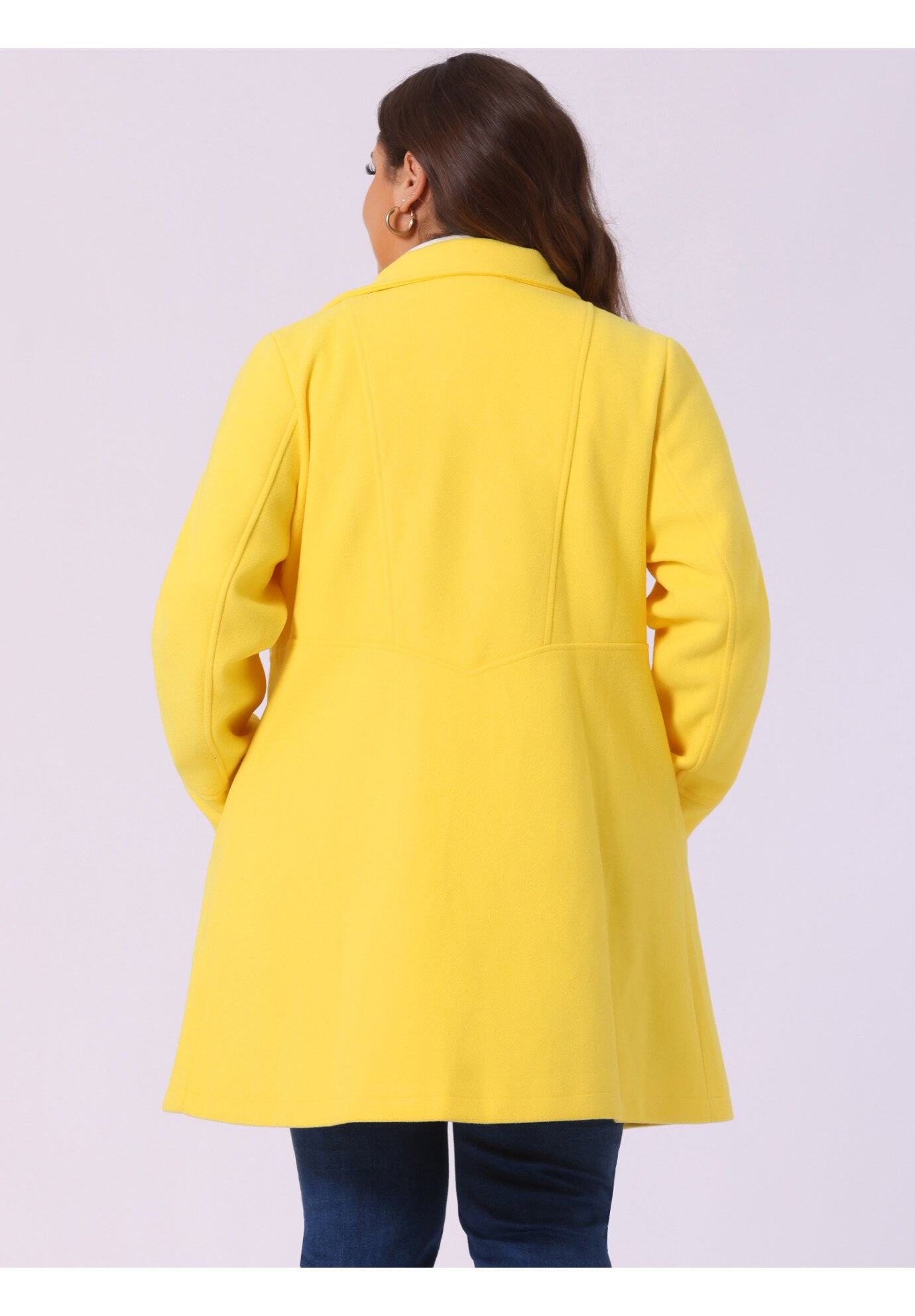 A-Line Peter Pan Collar Double Breasted Peacoat, Yellow / Yellow, alternate image number 3