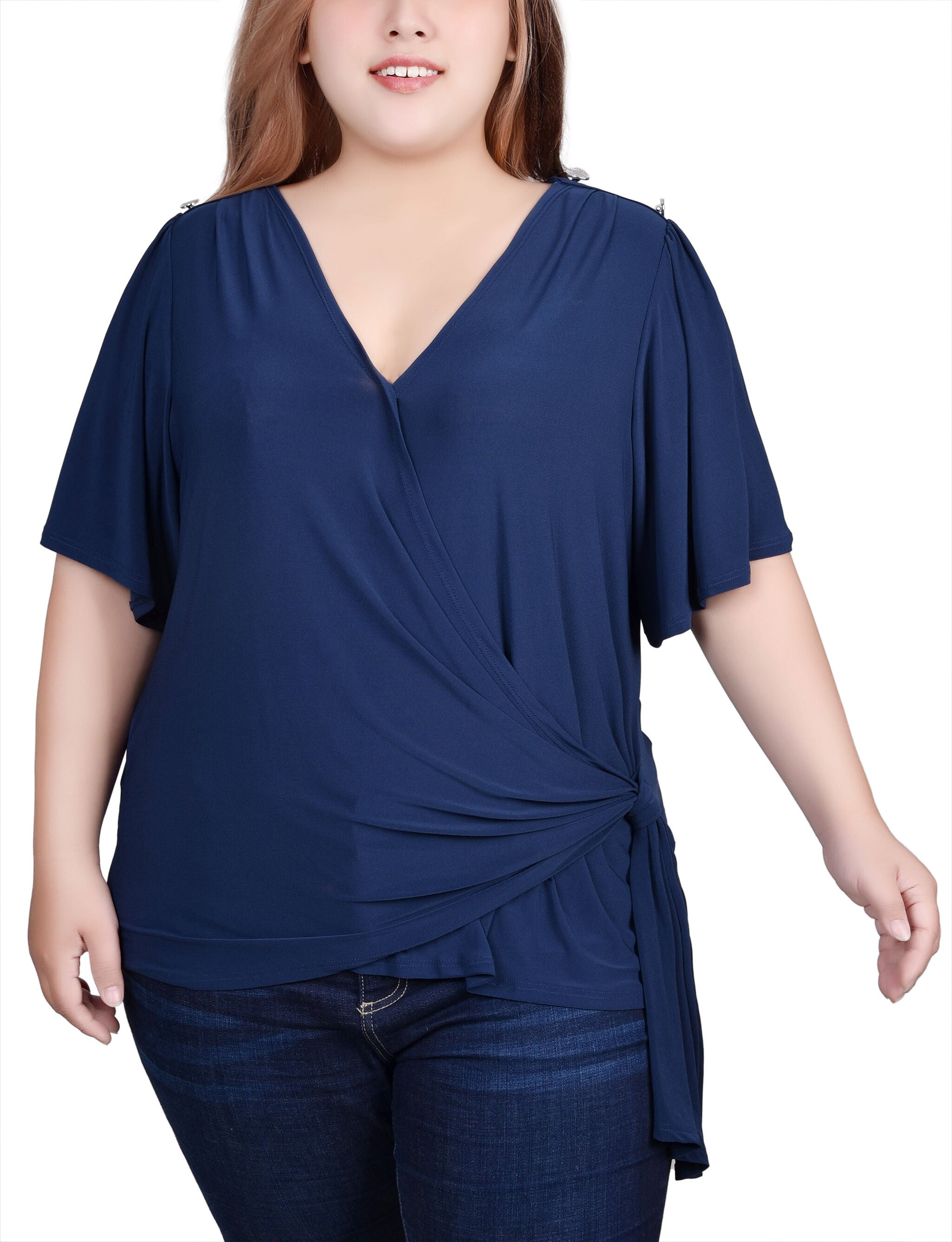 Short Sleeve Wrap Top, Navy / blue, hi-res image number 0